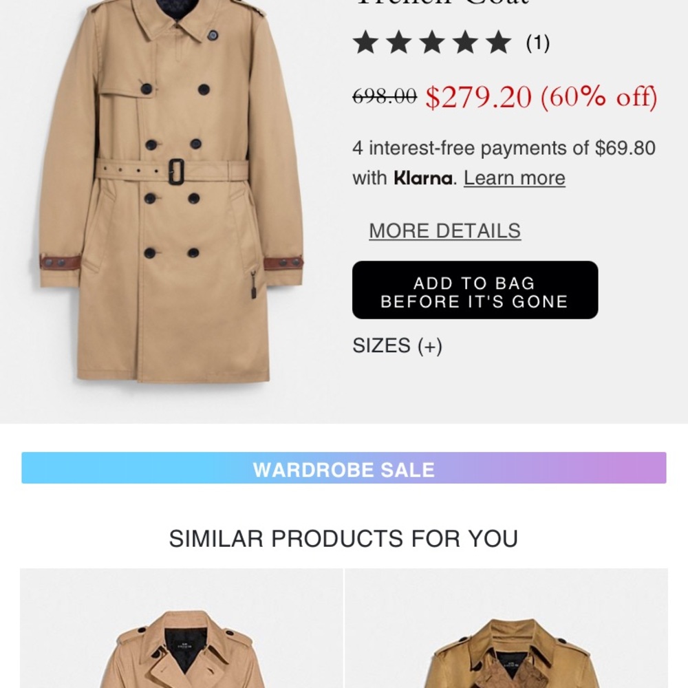 COACH TRENCH COAT XL MENS